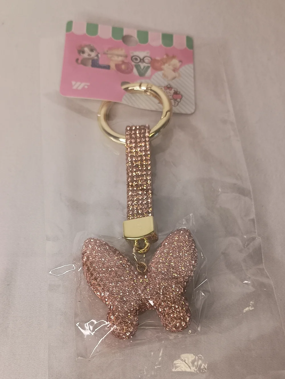Rose Gold Rhinestone Butterfly Keychain / Bag Charm Purse Accessories